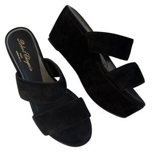 Robert Clergerie Black Suede Double Strap Platform Sandals